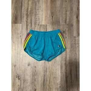Aviator Nation Teal Women's Retro Stripe Shorts with Rainbow Side Stripes